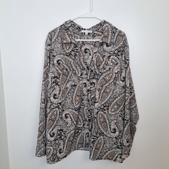Notation Bundle Of 2 Cream Black Striped & Paisley Print Long Sleeve Shirt Sz 3X - Picture 4 of 11